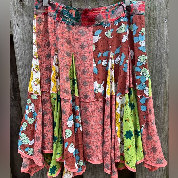 Lux Patchwork Fairy Festive Floral Scroll Color Block Skirt Sz 11 - Picture 4 of 5